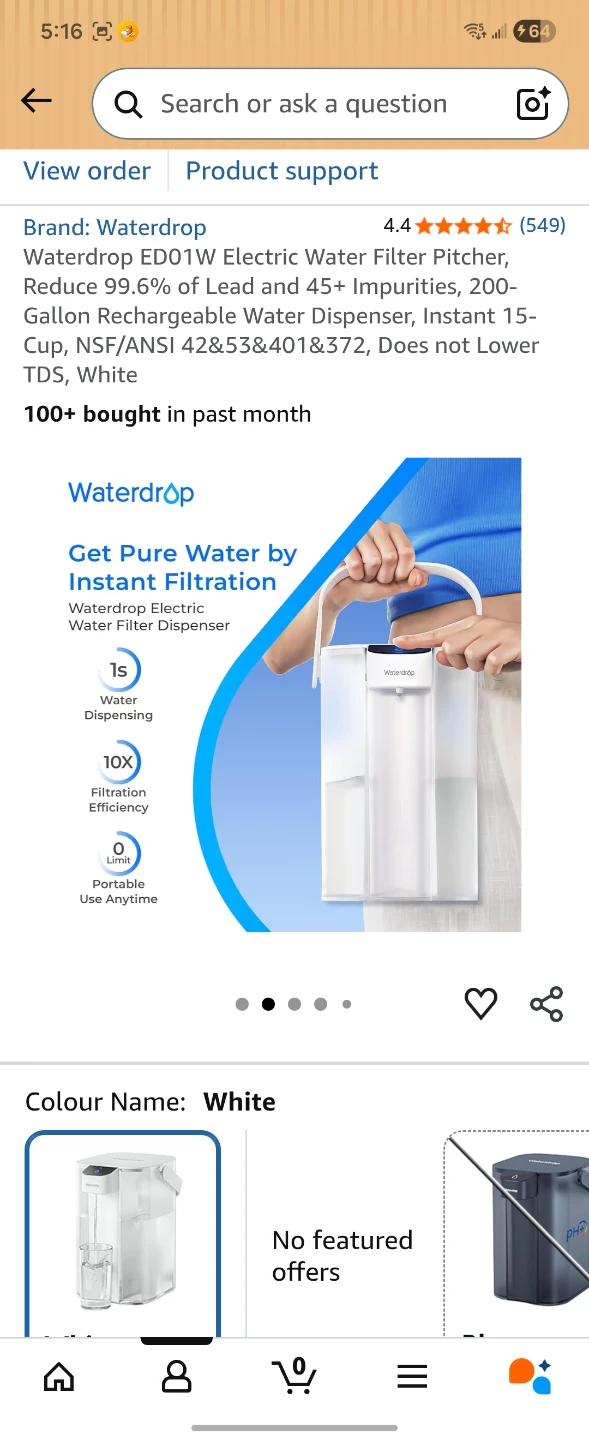 Waterdrop ED01W Electric Water Filter Pitcher Dispenser - White - photo 2