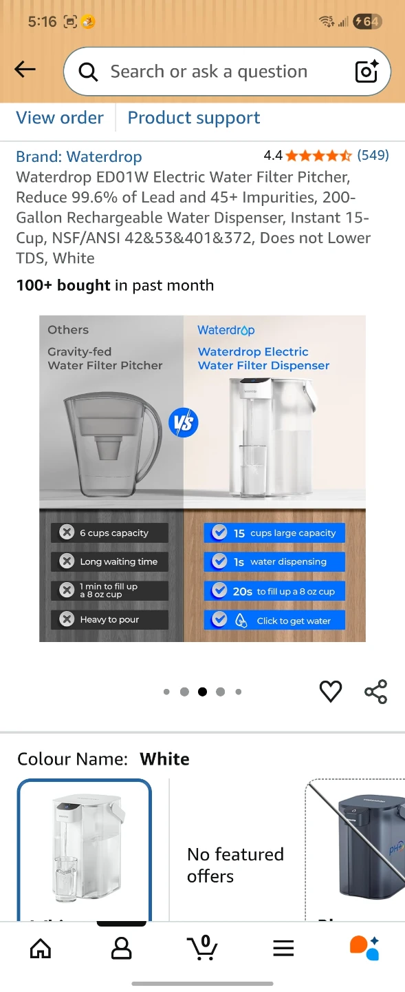 Waterdrop ED01W Electric Water Filter Pitcher Dispenser - White - photo 5