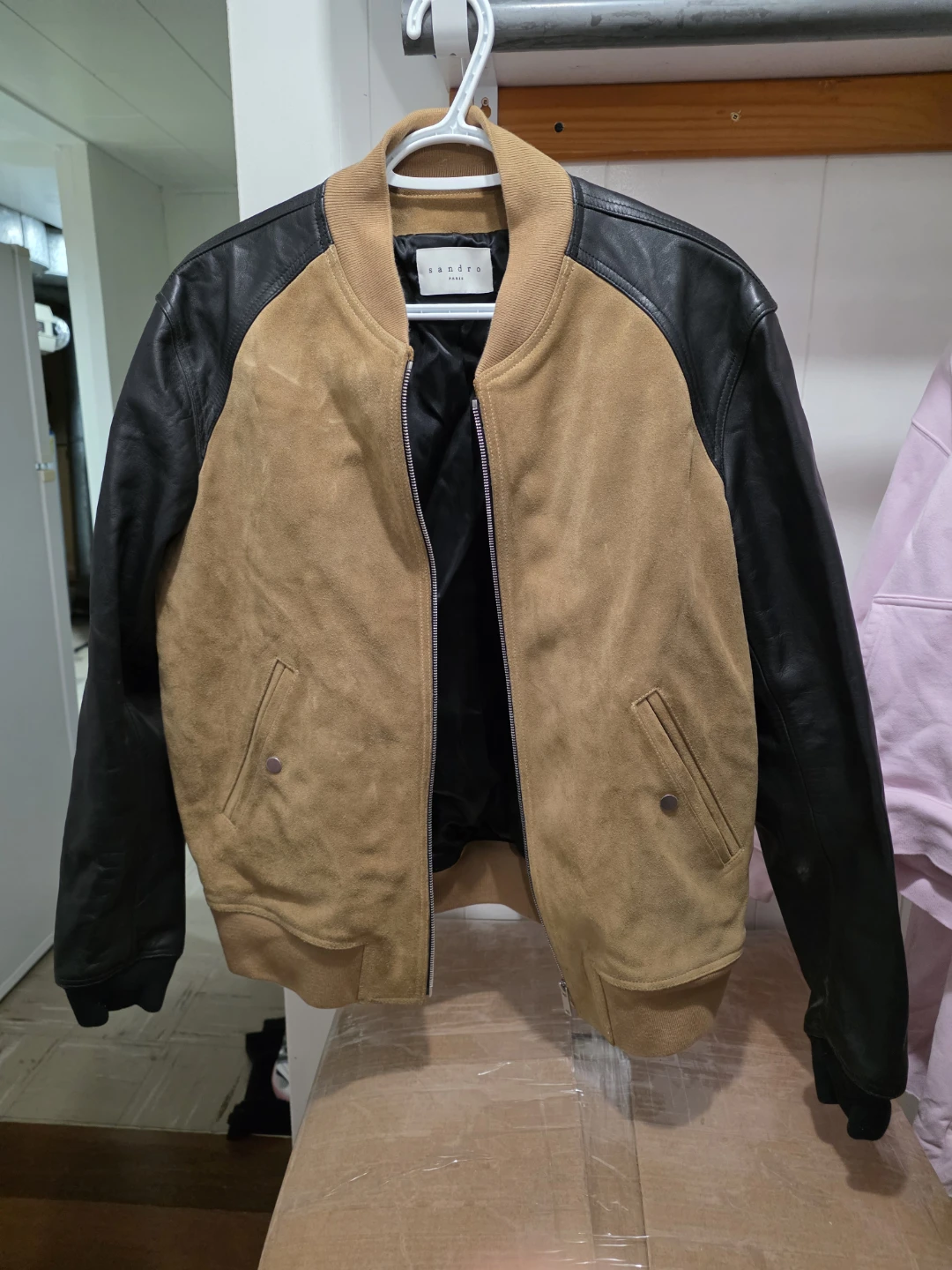 Sandro Paris Bomber Jacket - Suede & Leather - Tan/Black - photo 4