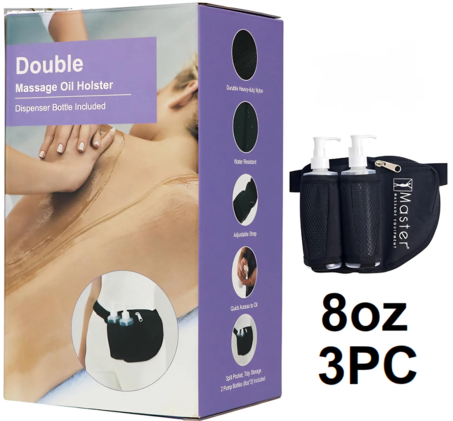 Master Double Massage Oil Holster with 2 Pump Bottles