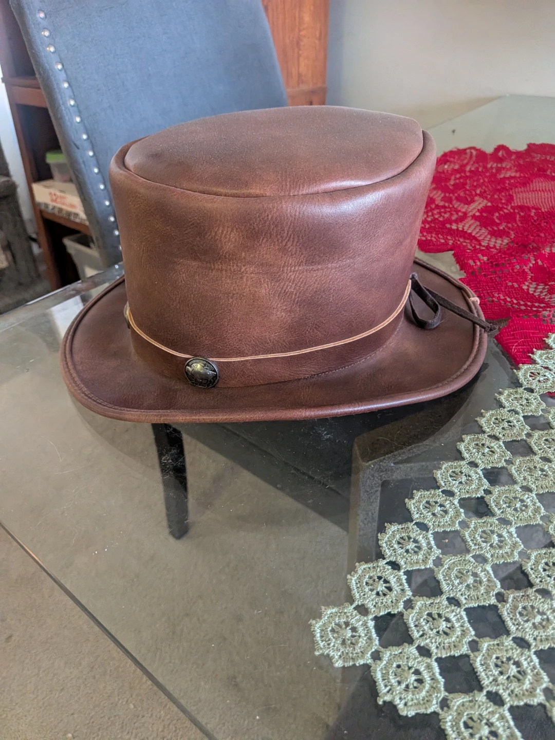 Genuine leather Steampunk top hat - photo 2