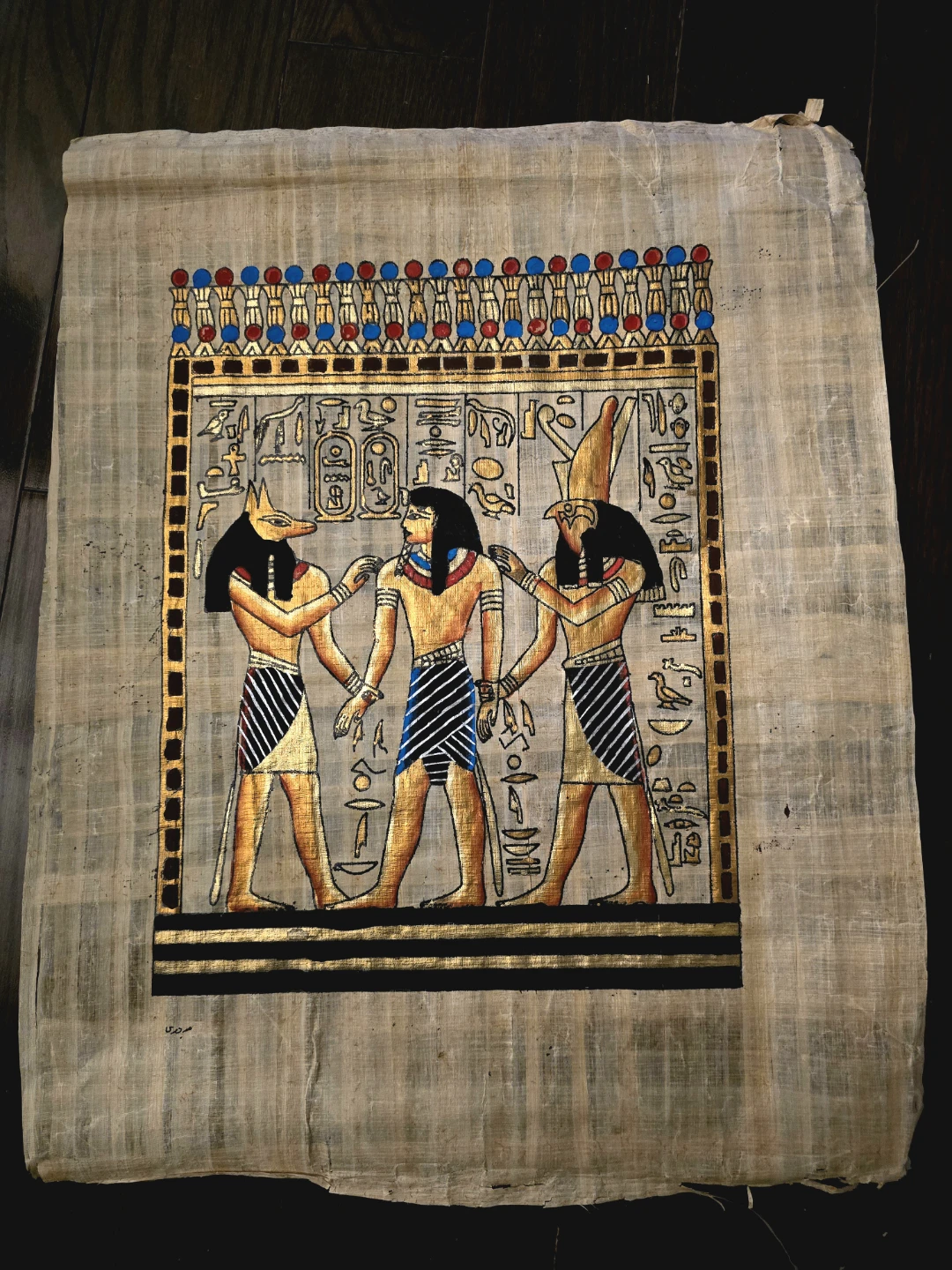 Hand-Painted Ancient Egyptian Papyrus – Pharaonic Blessing Scene