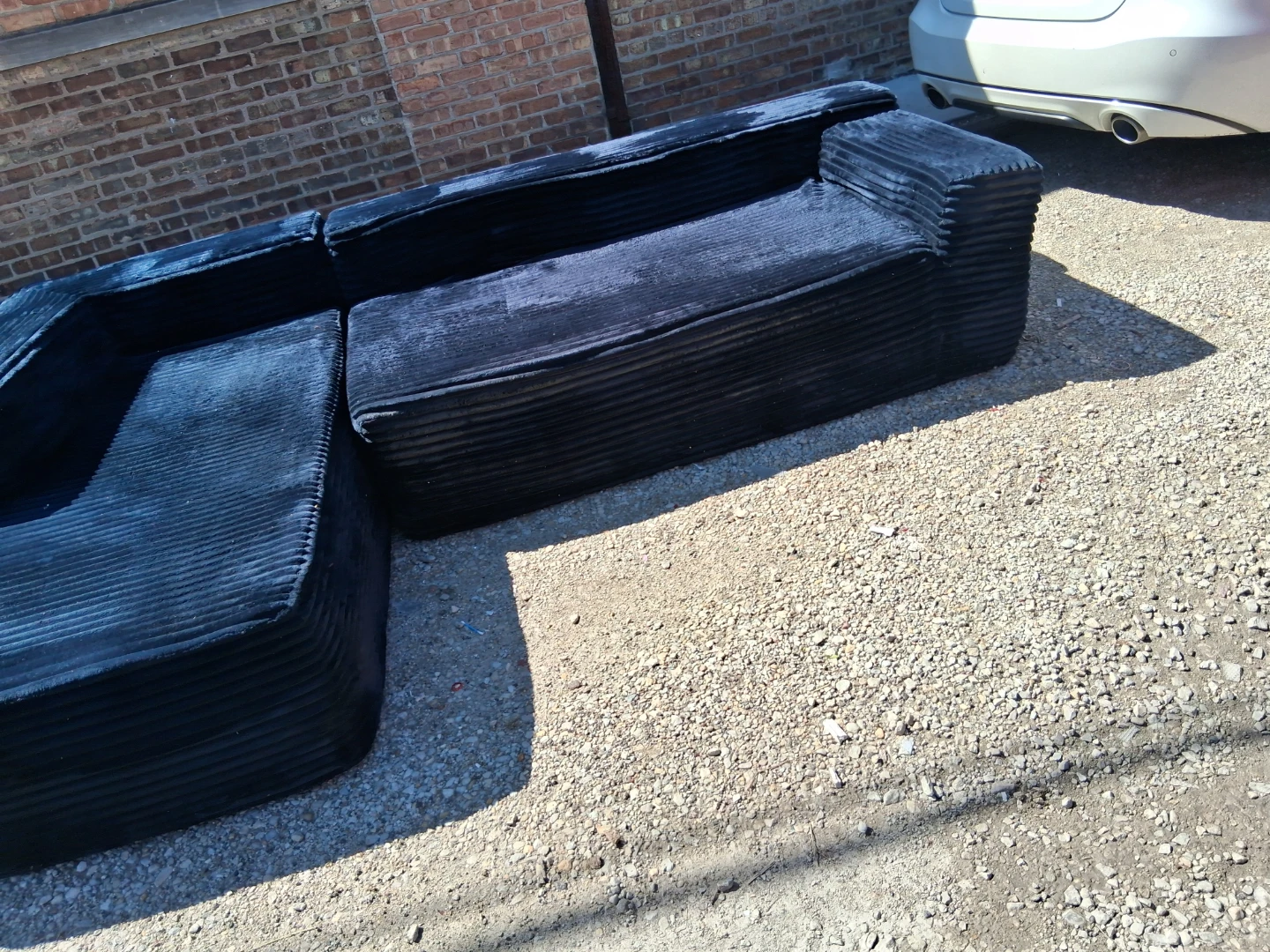 Dark Blue Corduroy Sectional Sofa - photo 2