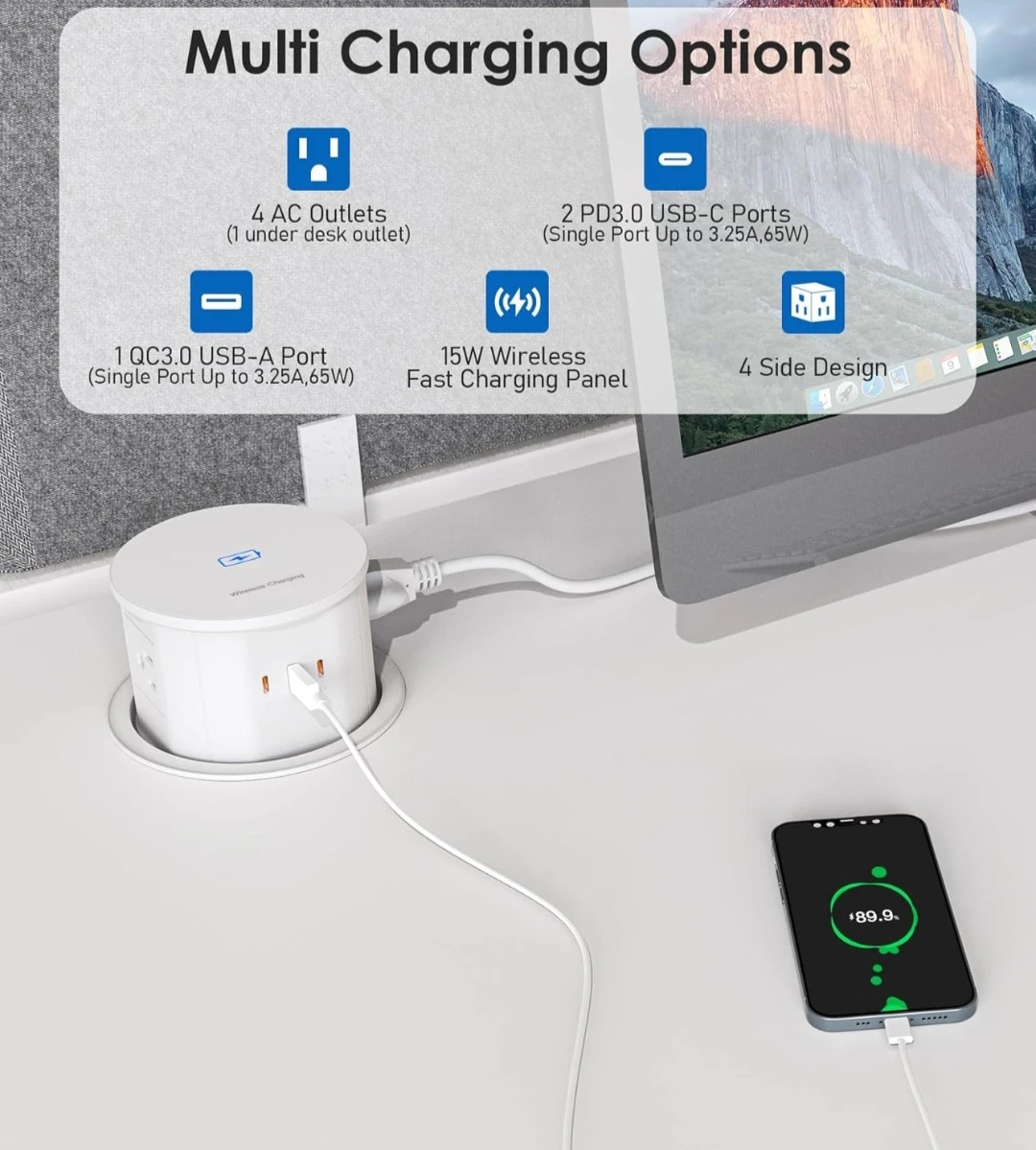 ANNQUAN 4.75" Pop Up Outlet with 65w usb-C - photo 4
