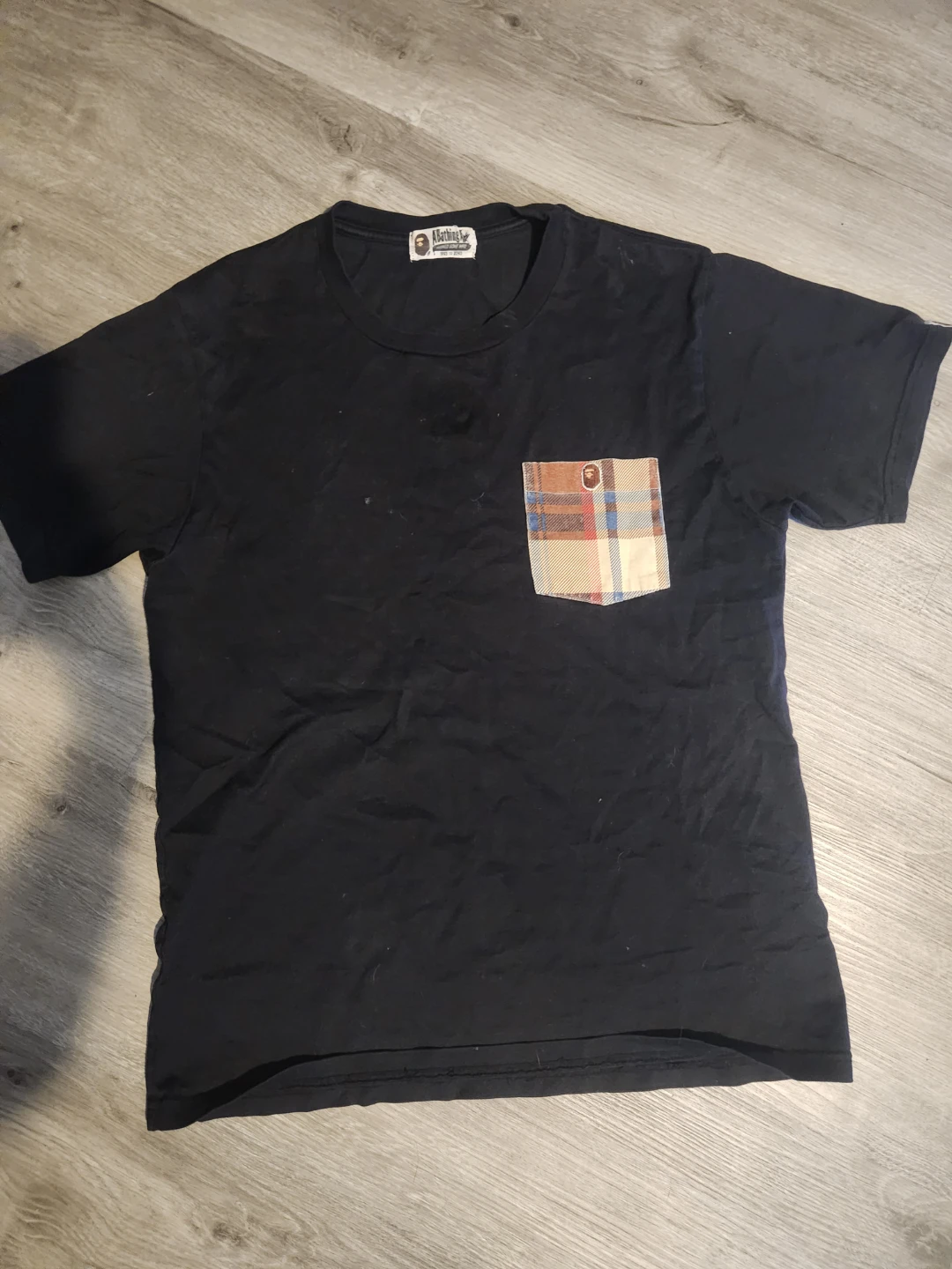 A Bathing Ape Black T-Shirt with Plaid Pocket