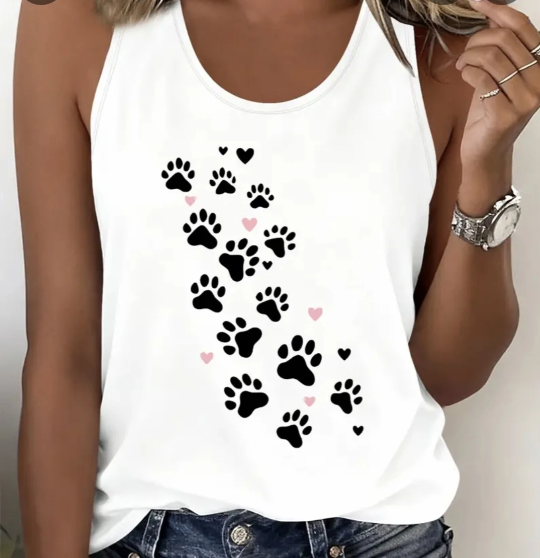 White Tank Top with Paw Print Design