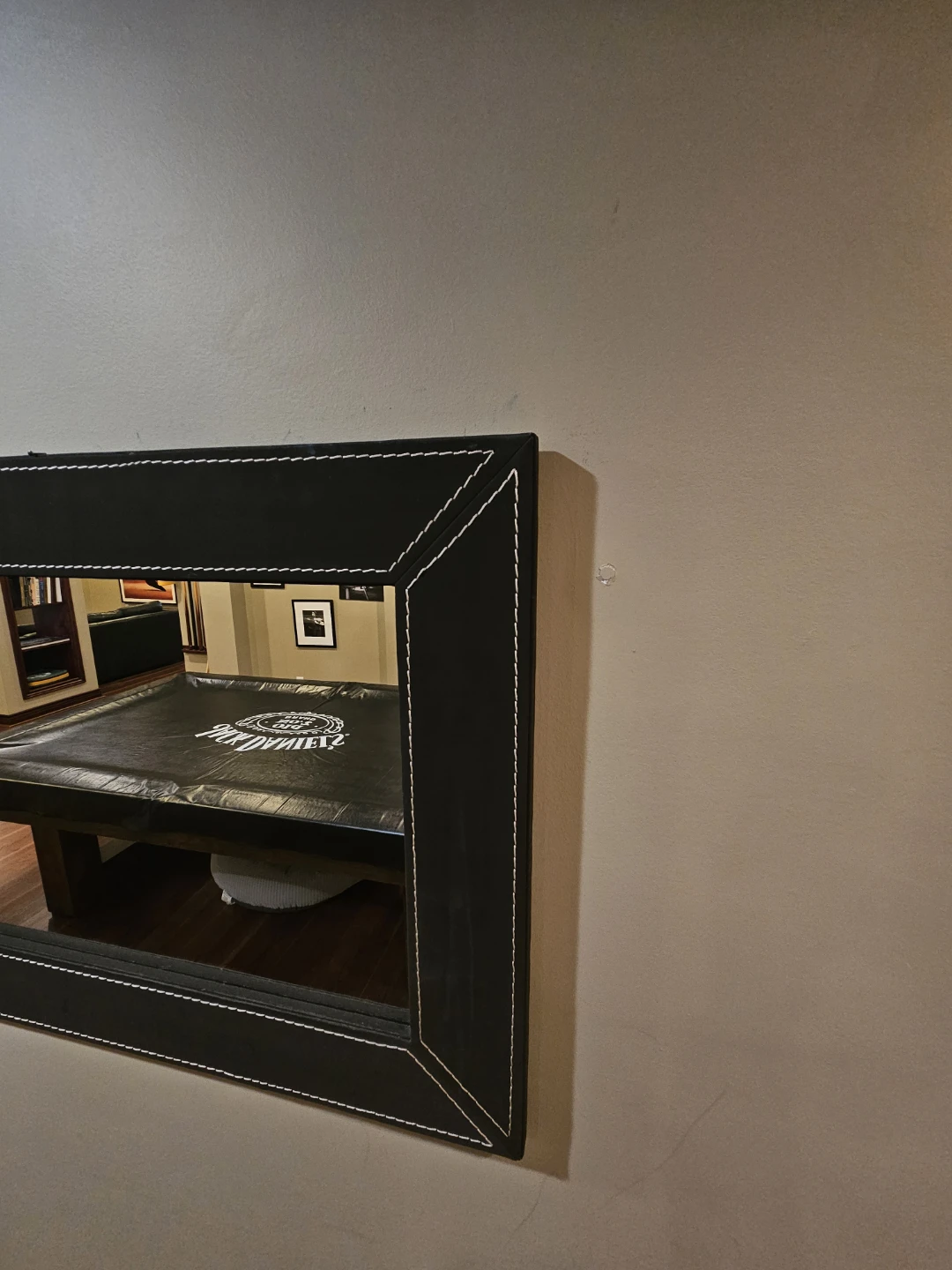 Black Framed Mirror with White Stitching