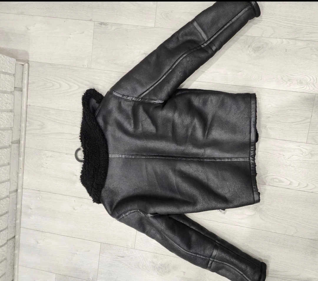 Zara Black Faux Leather Aviator Jacket - Size Medium - photo 2