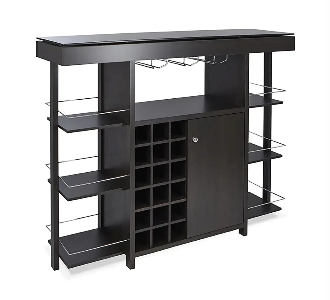 Dark Wood Wine Bar Cabinet with Glass Holder