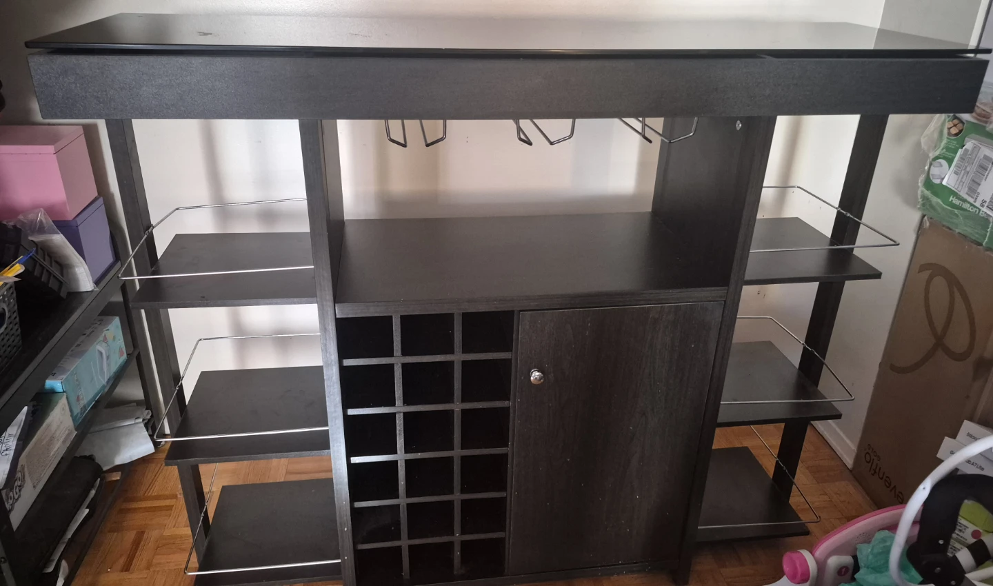 Dark Wood Wine Bar Cabinet with Glass Holder - photo 2