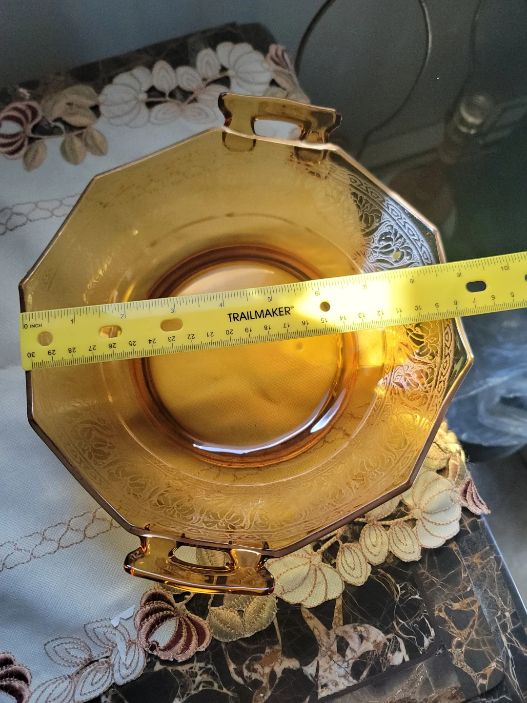 Amber Glass Serving Bowl with Handles