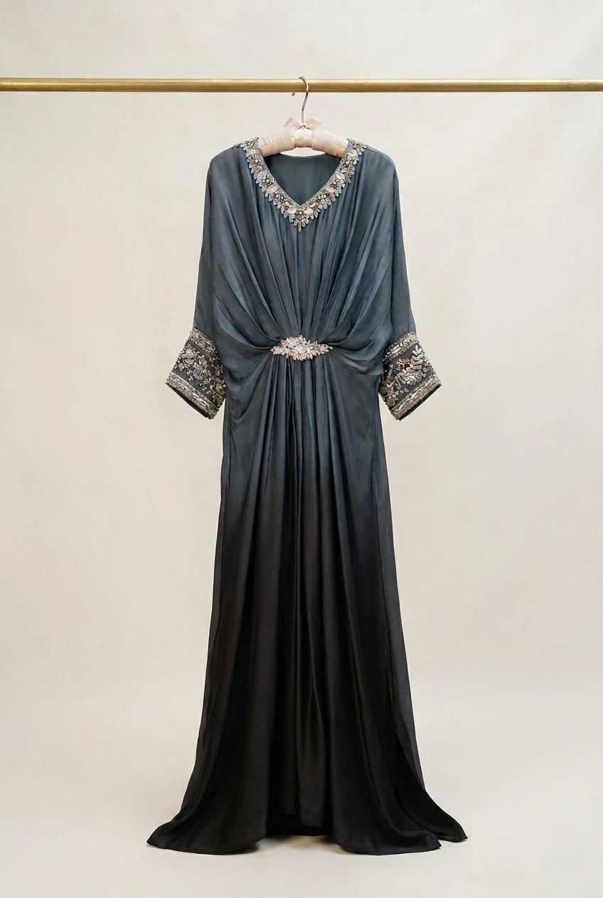 Embellished Kaftan Dress -Shaded Grey