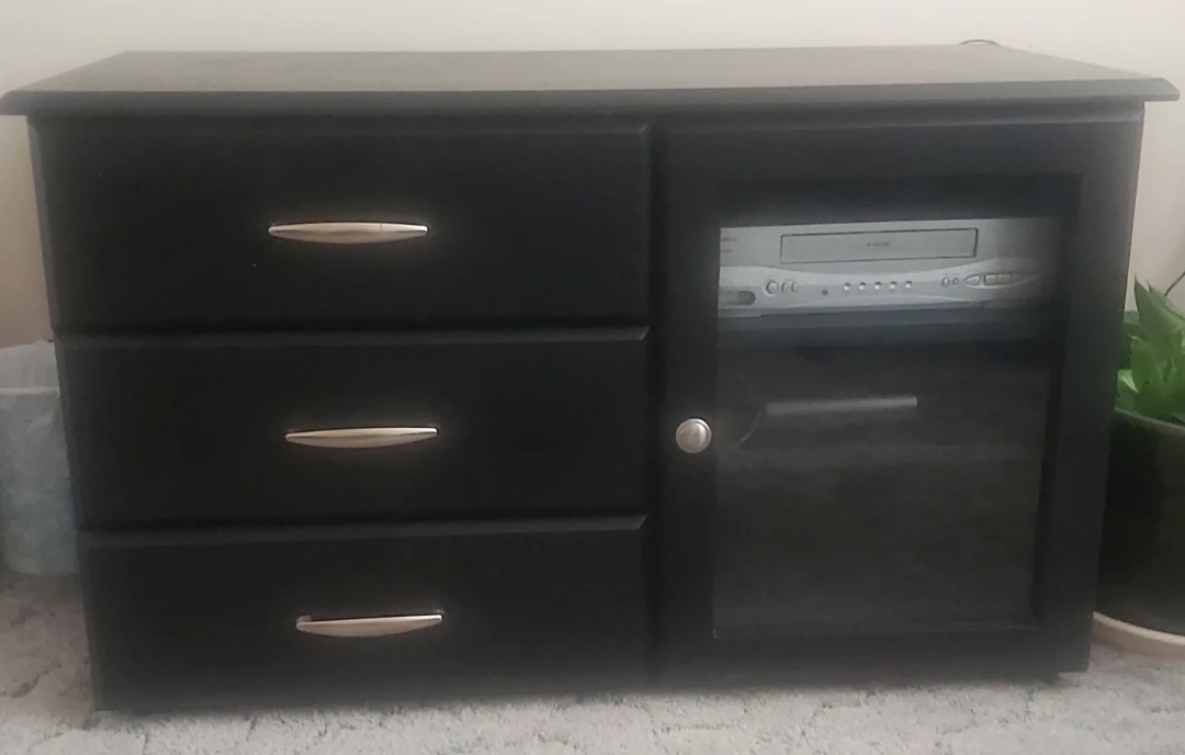 Black TV Stand with 3 Drawers and Glass Door Cabinet