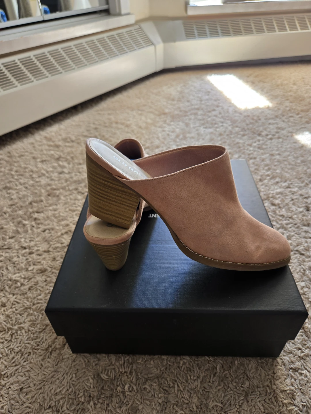 Old Navy Pink Suede Block Heel Mule Shoes
