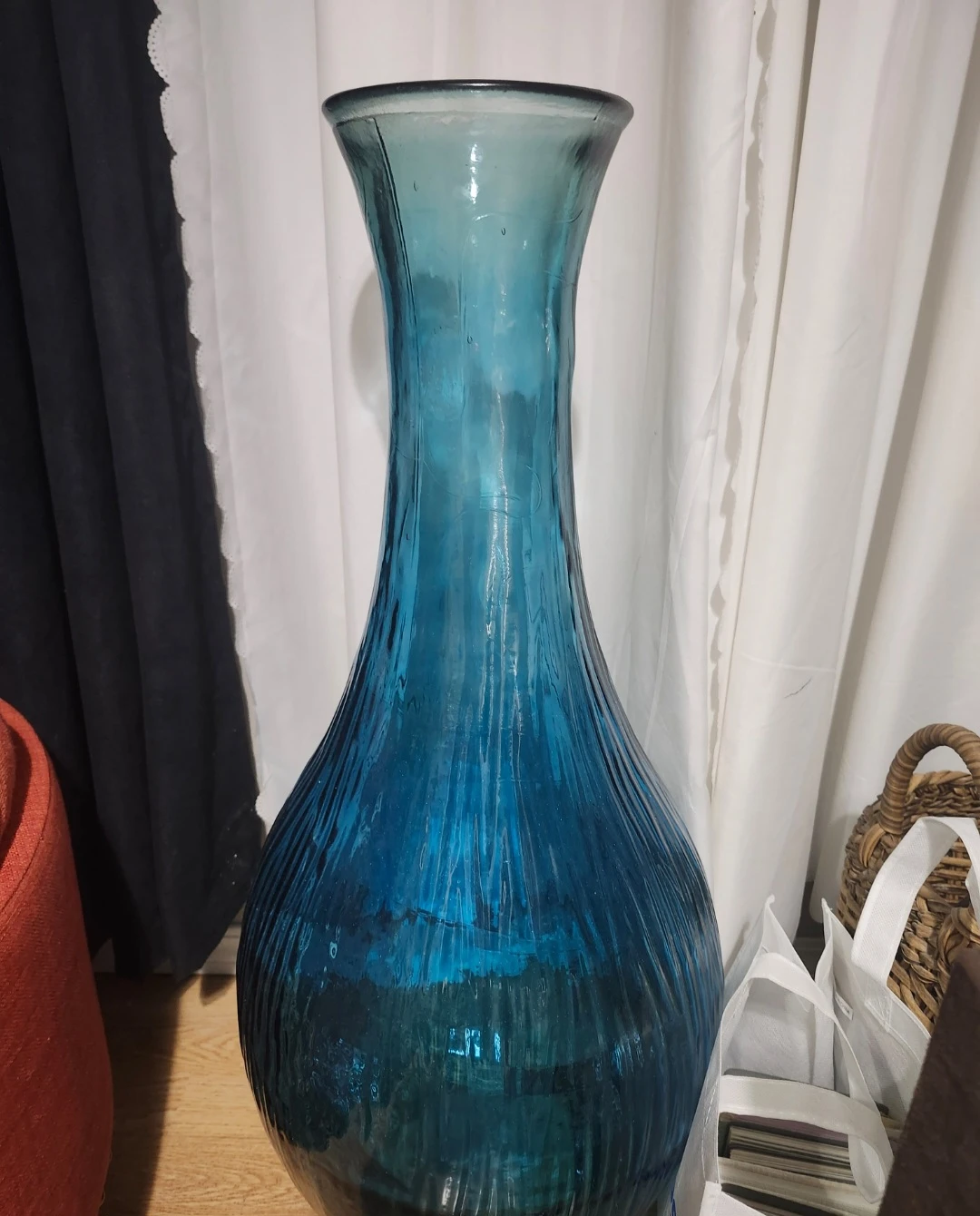 Large Teal Blue Glass Floor Vase