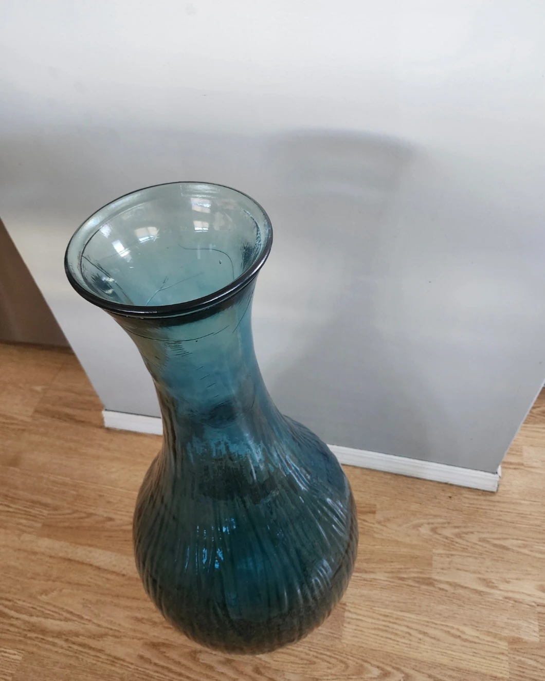 Large Teal Blue Glass Floor Vase - photo 4