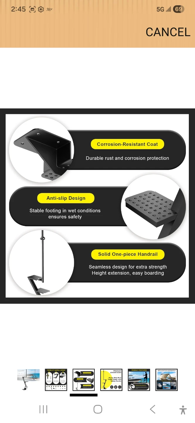 Heavy Duty Boat Trailer Steps with Safety Handle - photo 3