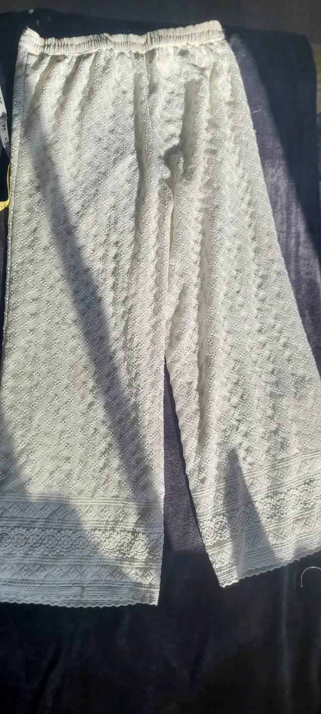 White Embroidered Palazzo Pants - photo 2