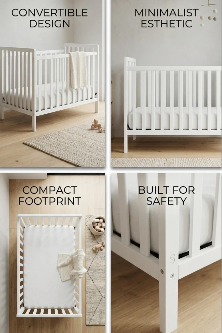Mini Baby Crib w/ Mattress – Space Saving – NEW - photo 3