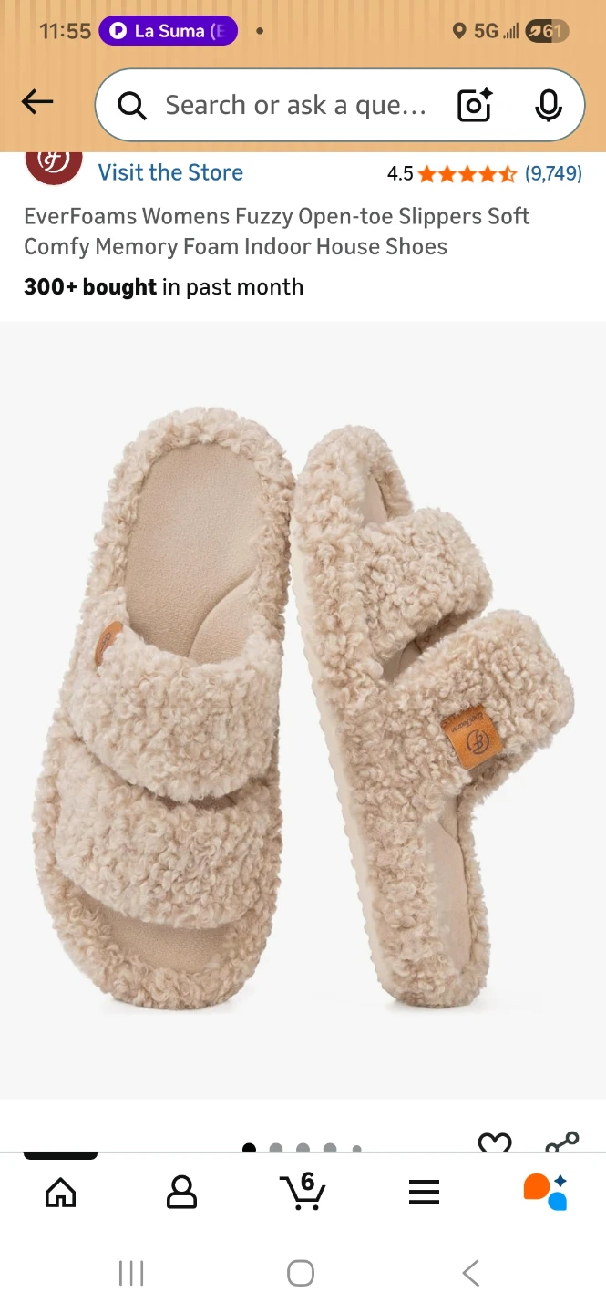 EverFoams Women's Fuzzy Open-Toe Slippers - Size 7-8