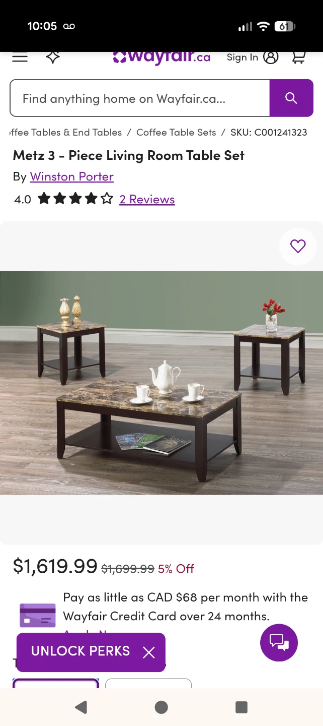 Coffee table Metz Piece Living Room Table Set