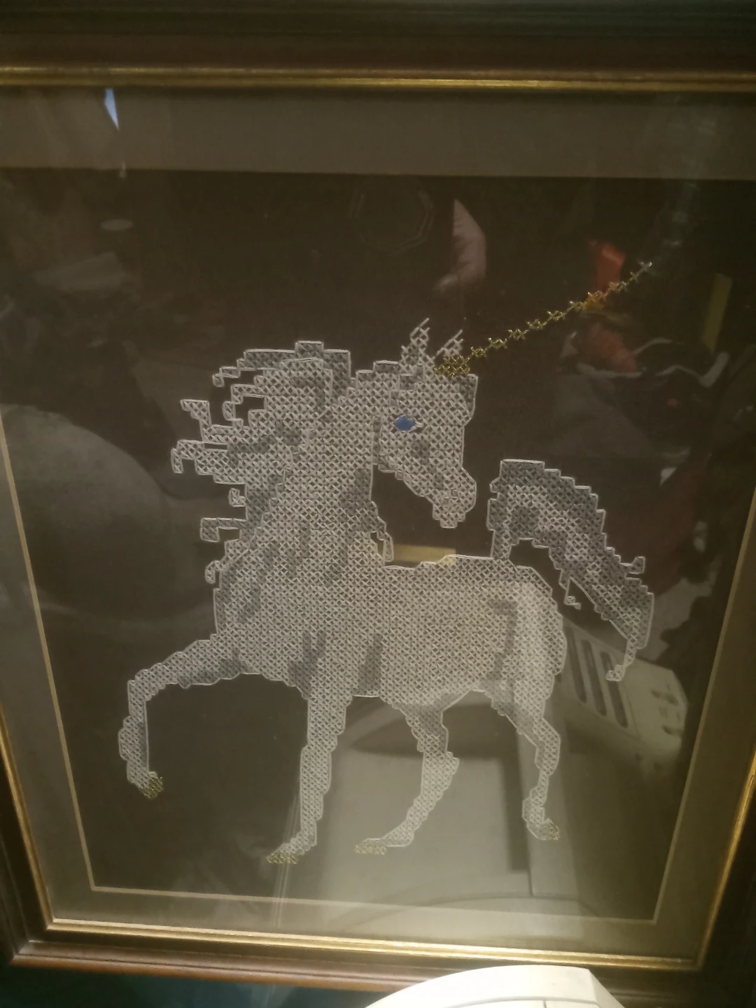 Framed Unicorn Cross-Stitch Art