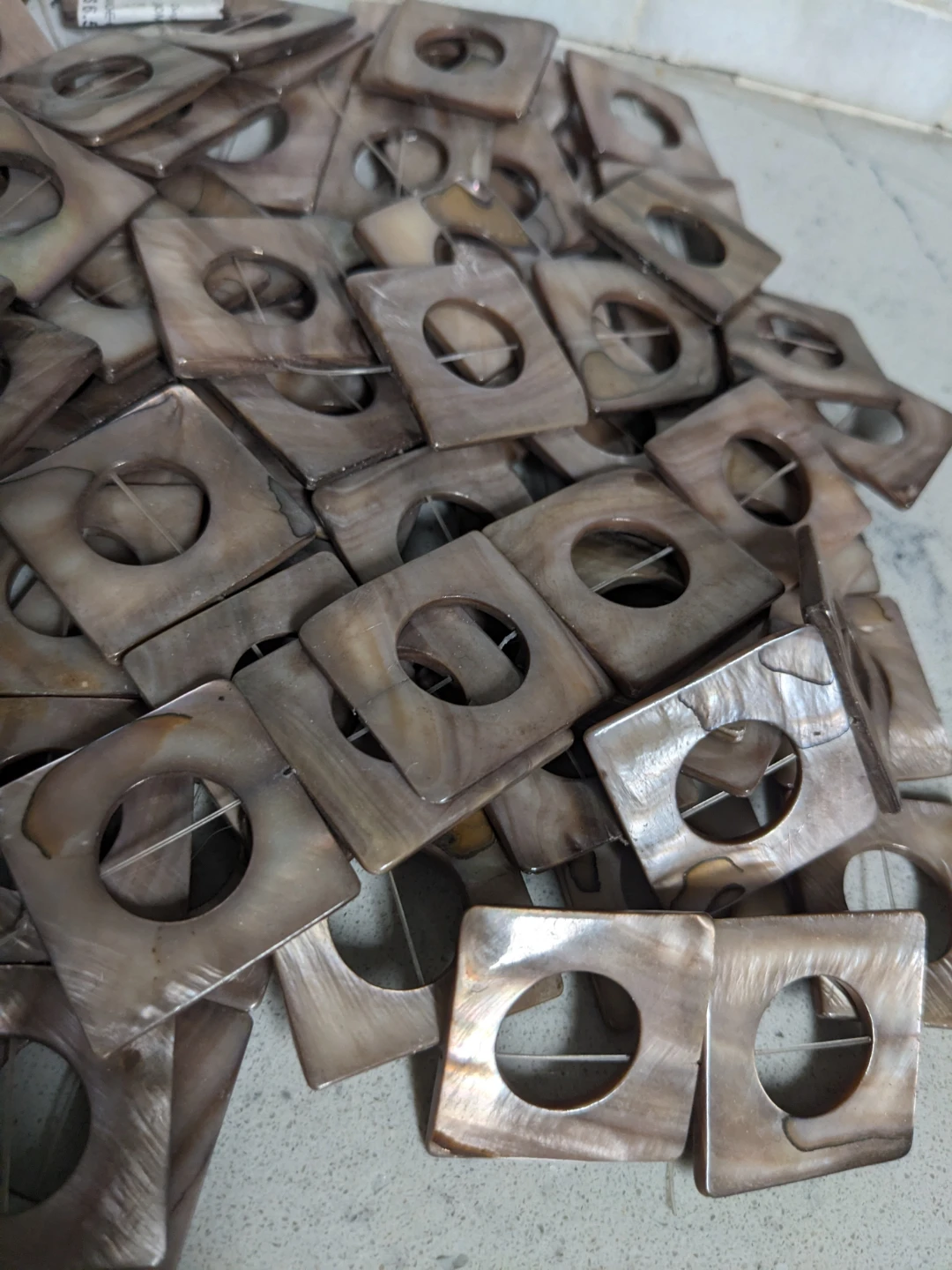 Large silver shell donut square beads - photo 2
