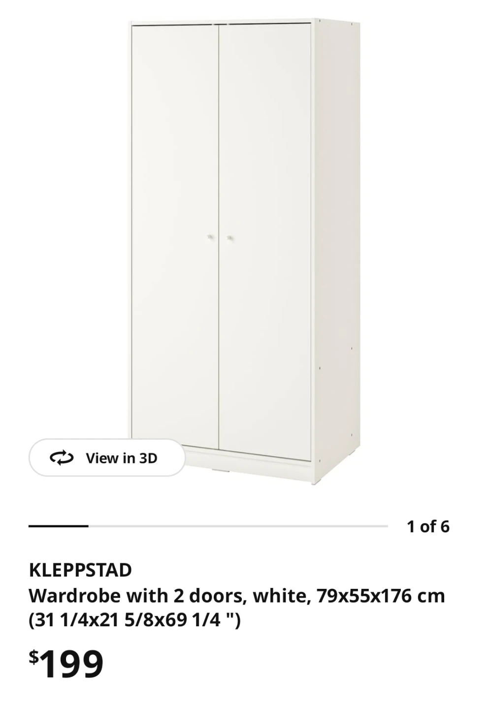 IKEA KLEPPSTAD Wardrobe with 2 doors, white