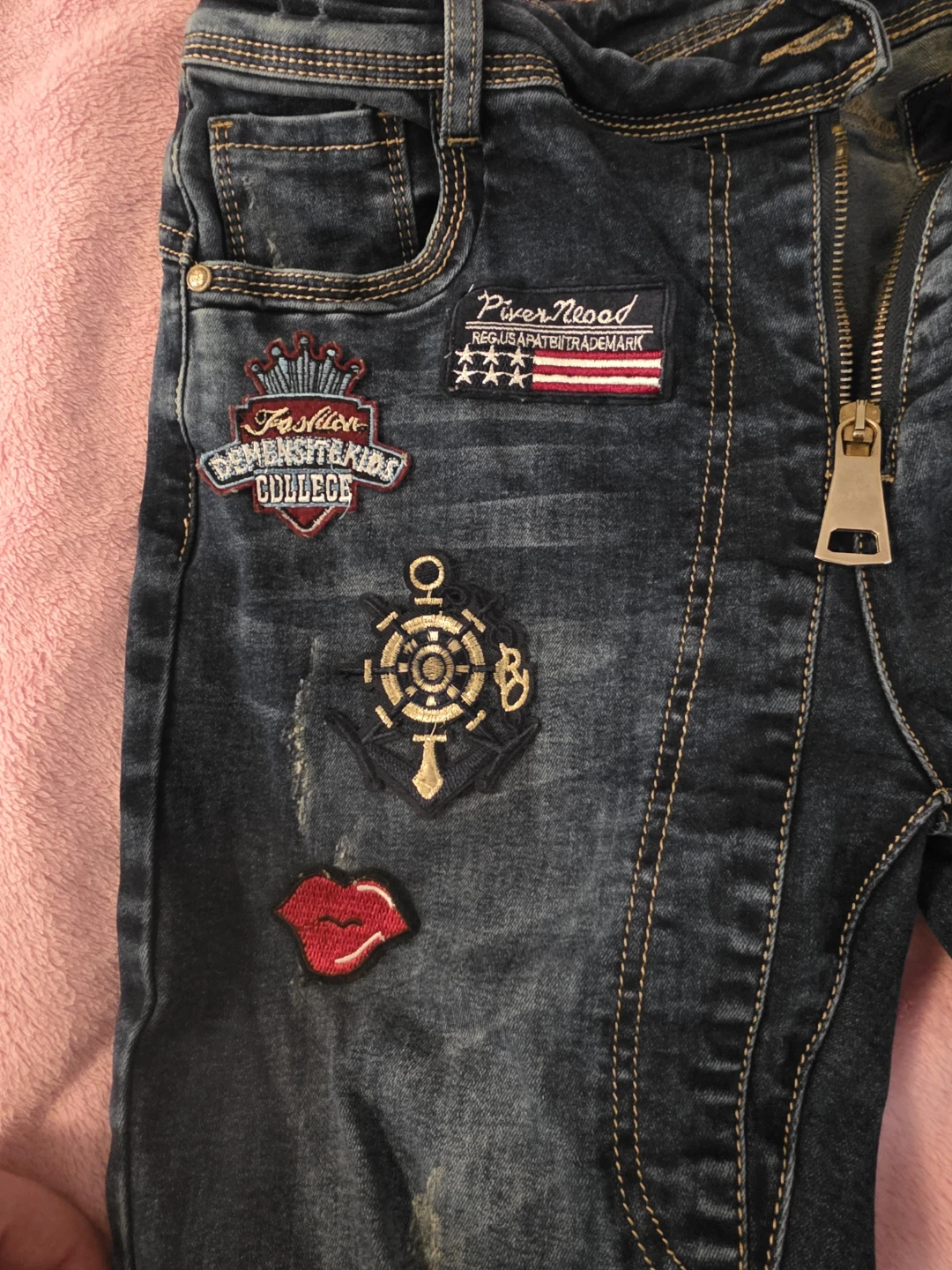 Blue Denim Jeans with Patches - Size M - photo 3