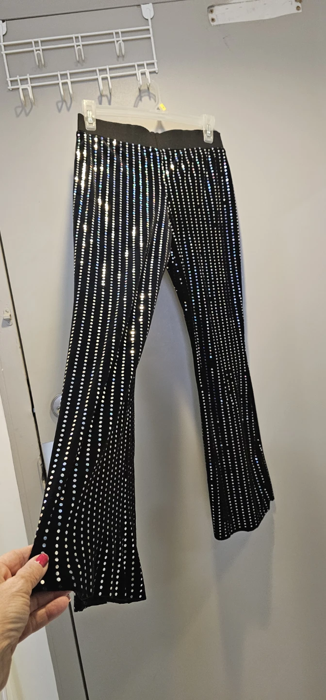 Black Velvet Bell Bottoms with Rhinestone Stripes - photo 2