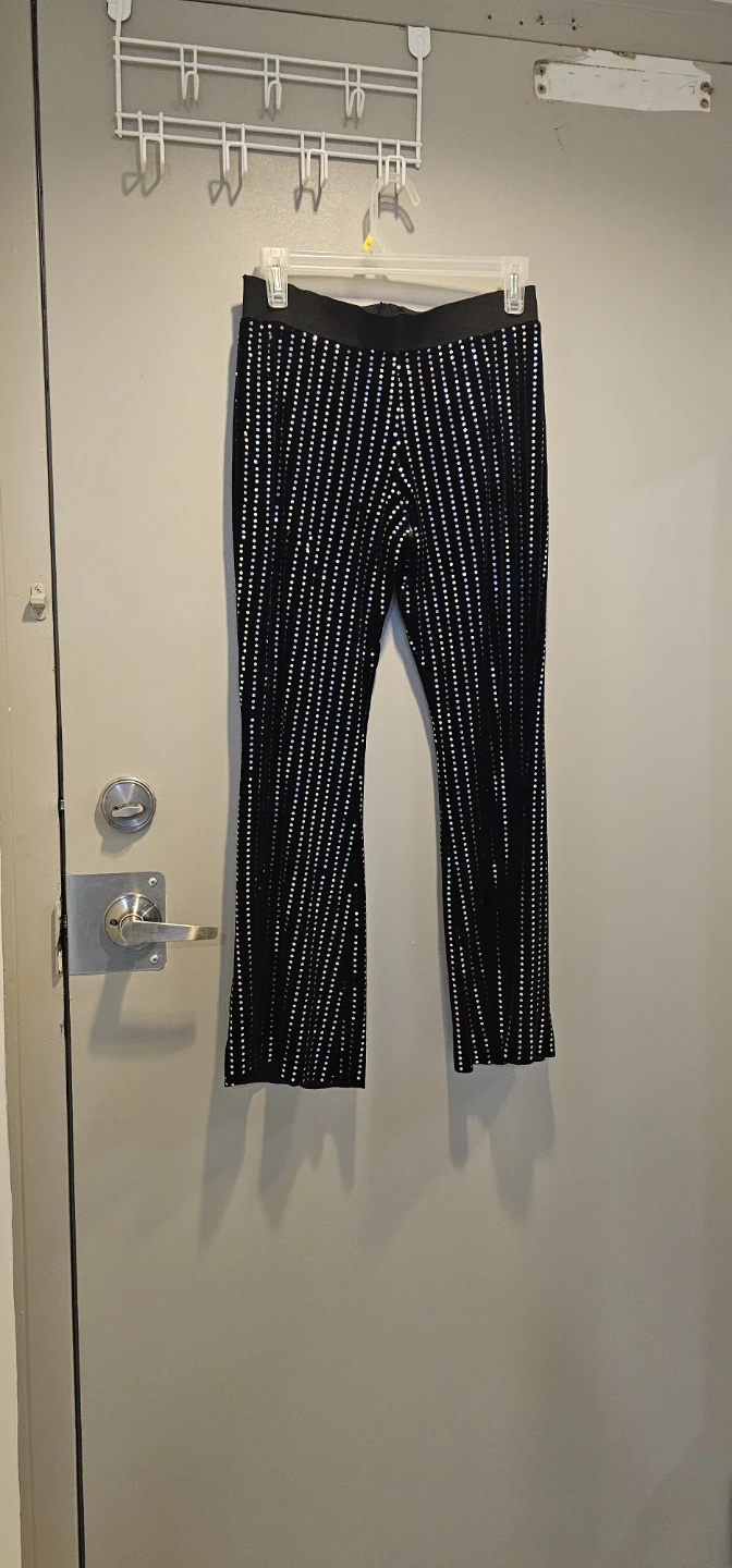 Black Velvet Bell Bottoms with Rhinestone Stripes - photo 3