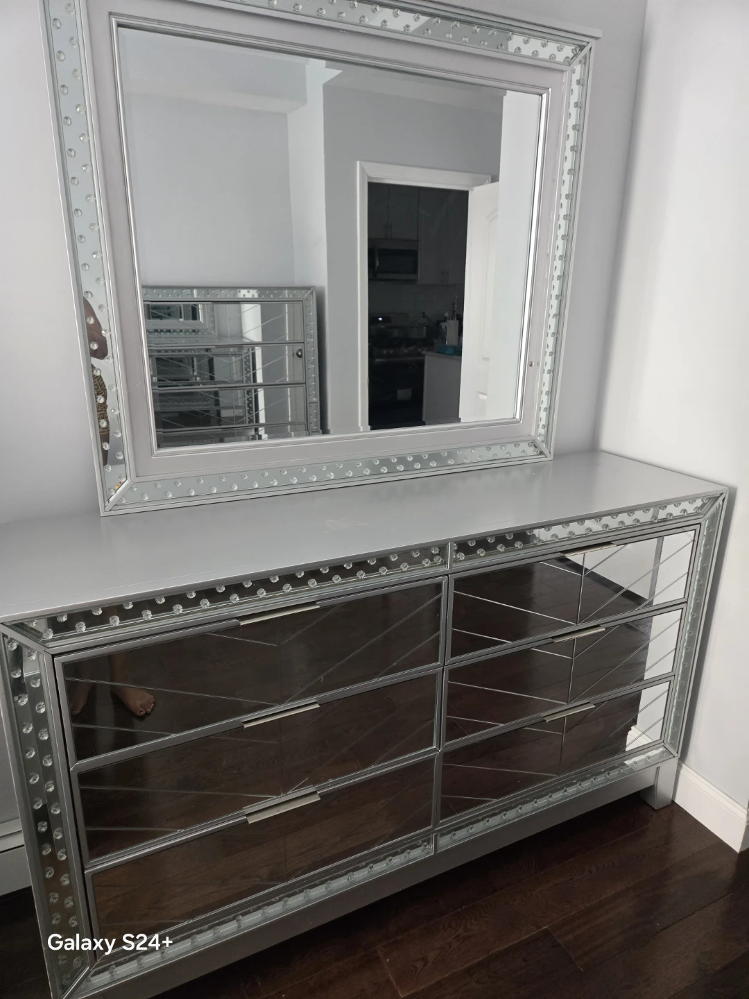 Gray Upholstered Headboard Bed Frame with LED Lights