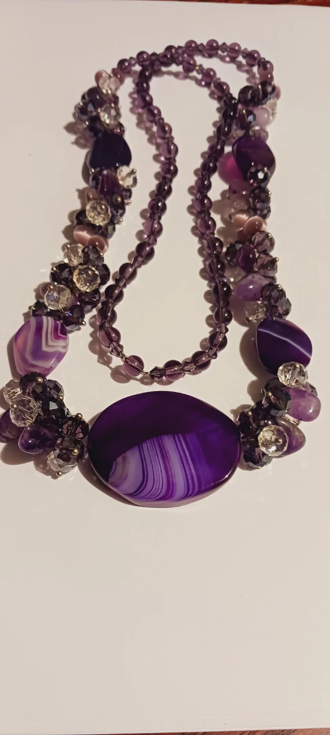 Beautiful Purple Agate & Crystal Beaded Necklace - photo 3
