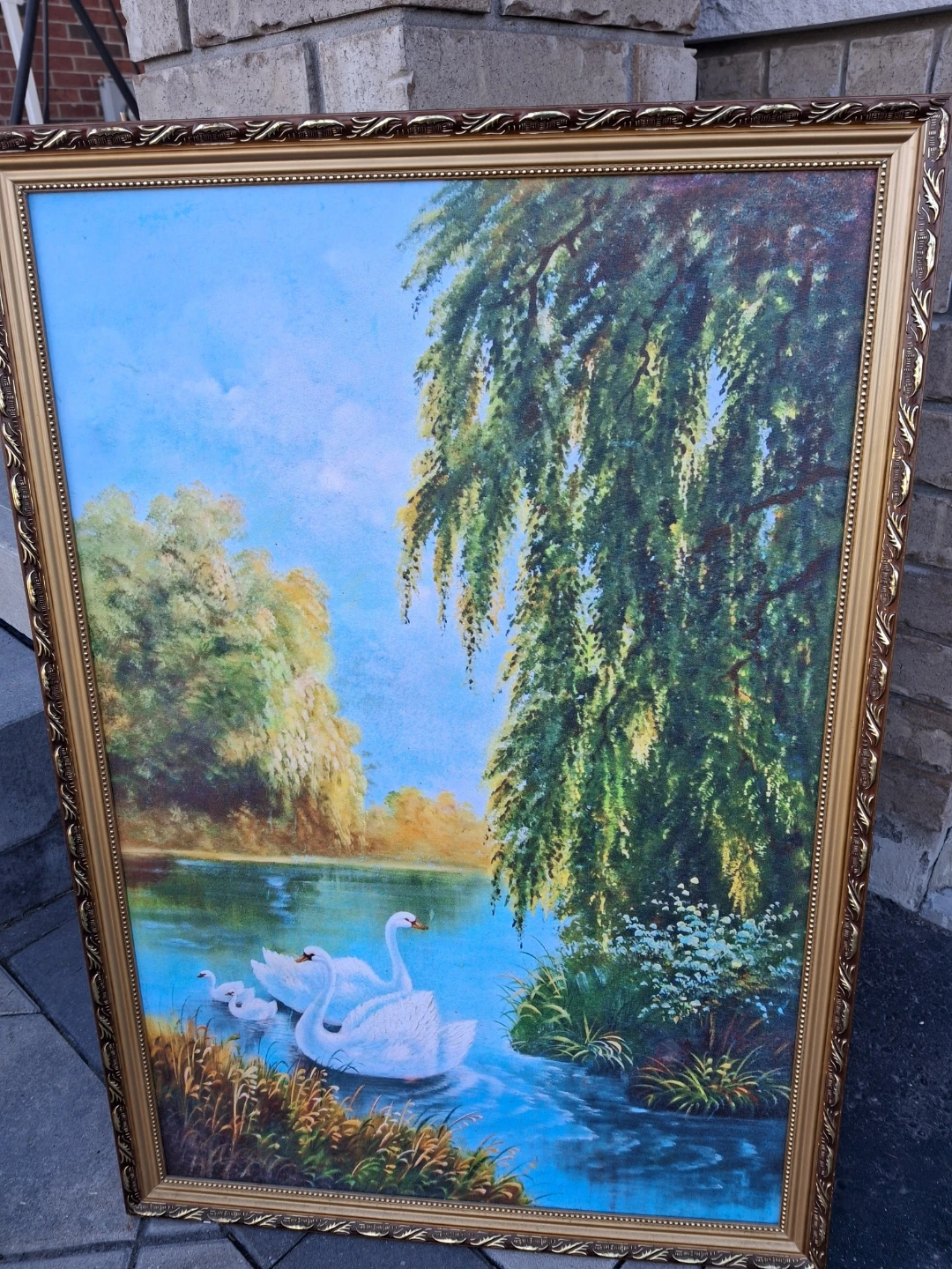 Framed Swan Family Painting