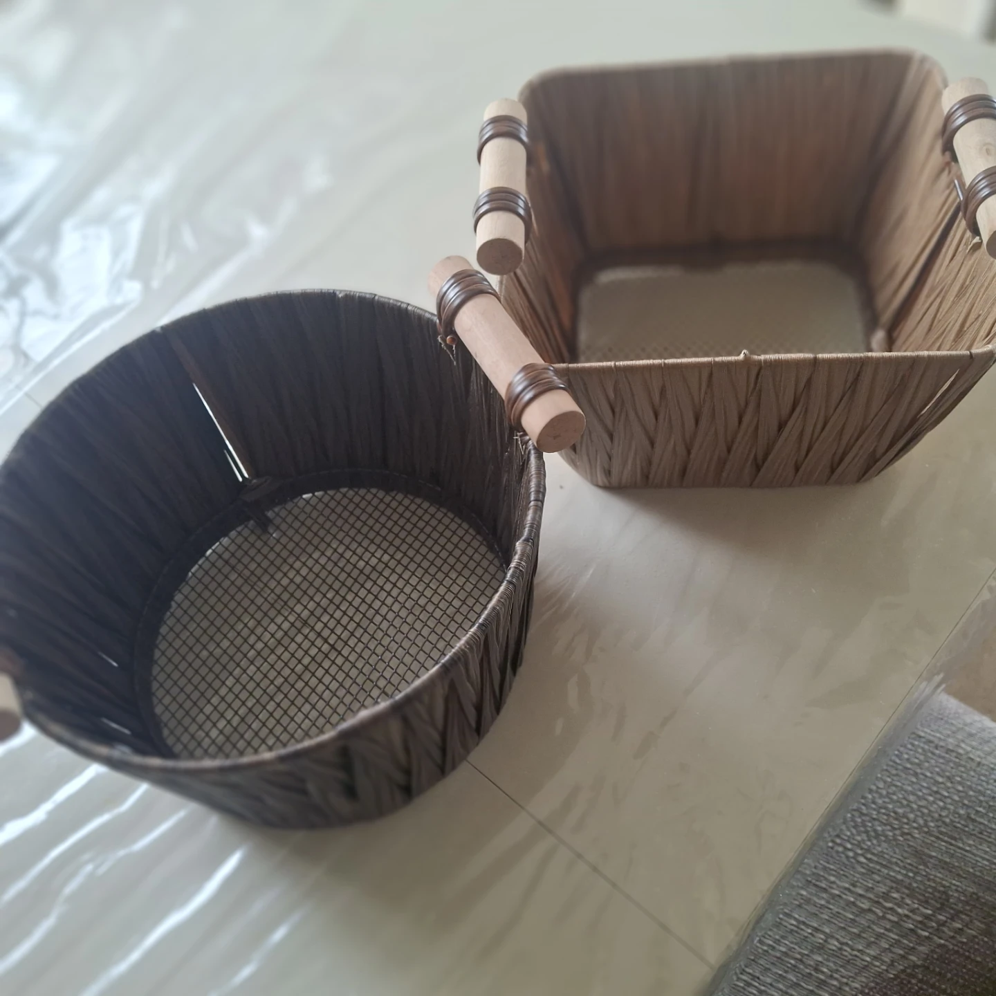 Woven Storage Baskets with Wooden Handles $4 each