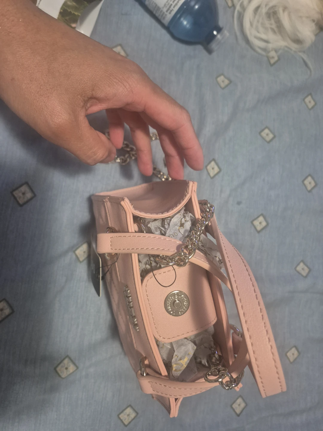 Guess Pink Quilted Mini Top Handle Bag with Chain Strap - photo 2