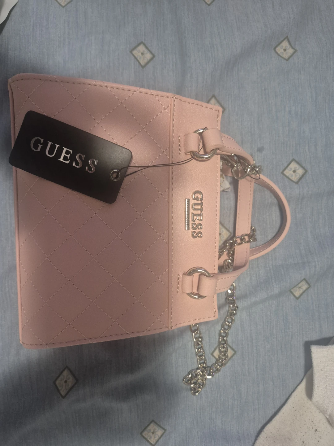 Guess Pink Quilted Mini Top Handle Bag with Chain Strap - photo 3