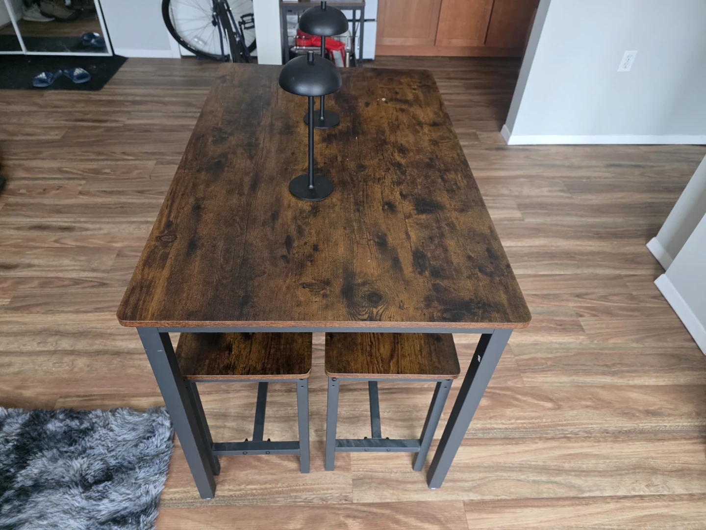 Rustic Wood Dining Table Set with 2 Stools - photo 2