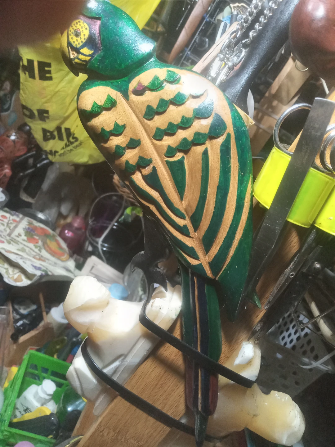 Hand Carved Wooden Parrot Figurine