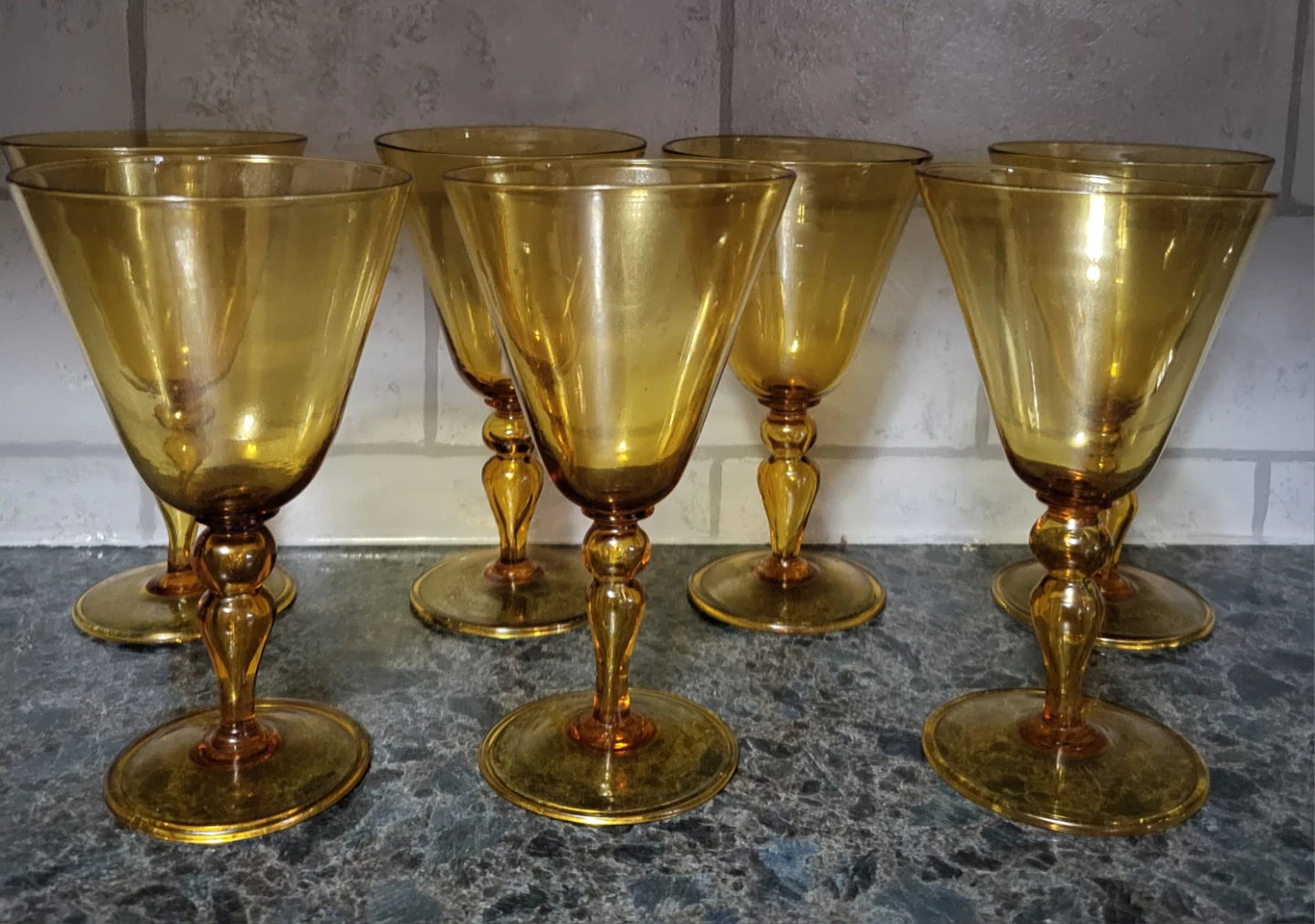 Set of 7 Vintage Amber Coloured Wine Glasses