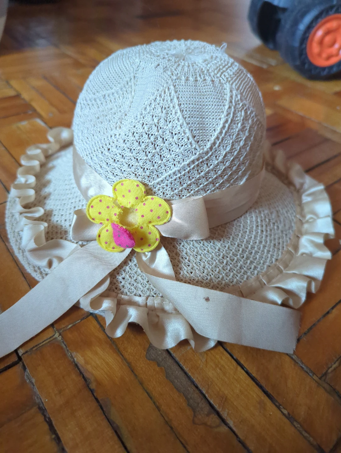 White Woven Sun Hat with Flower