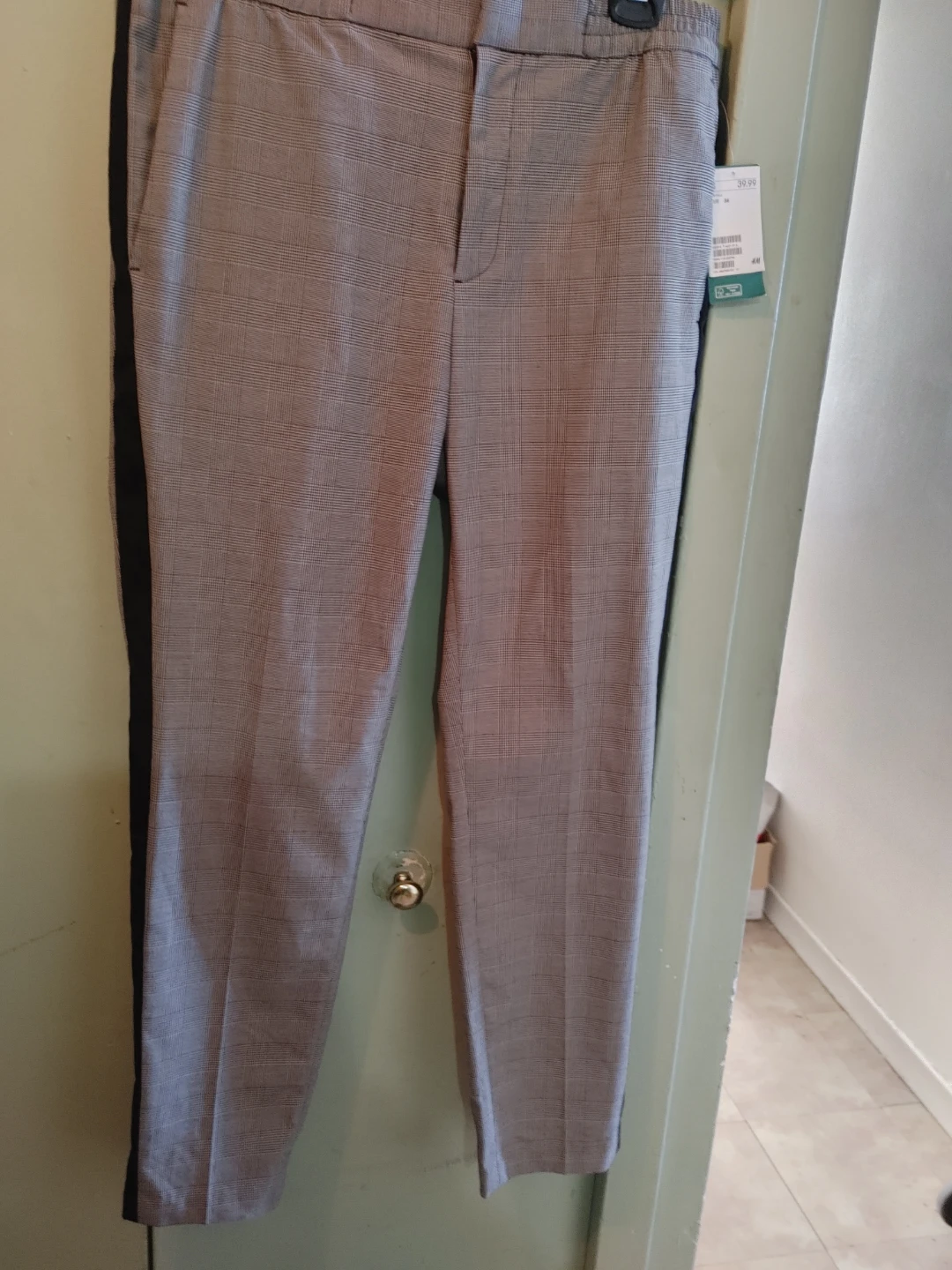 H&M Plaid Pants with Black Side Stripe Size 36