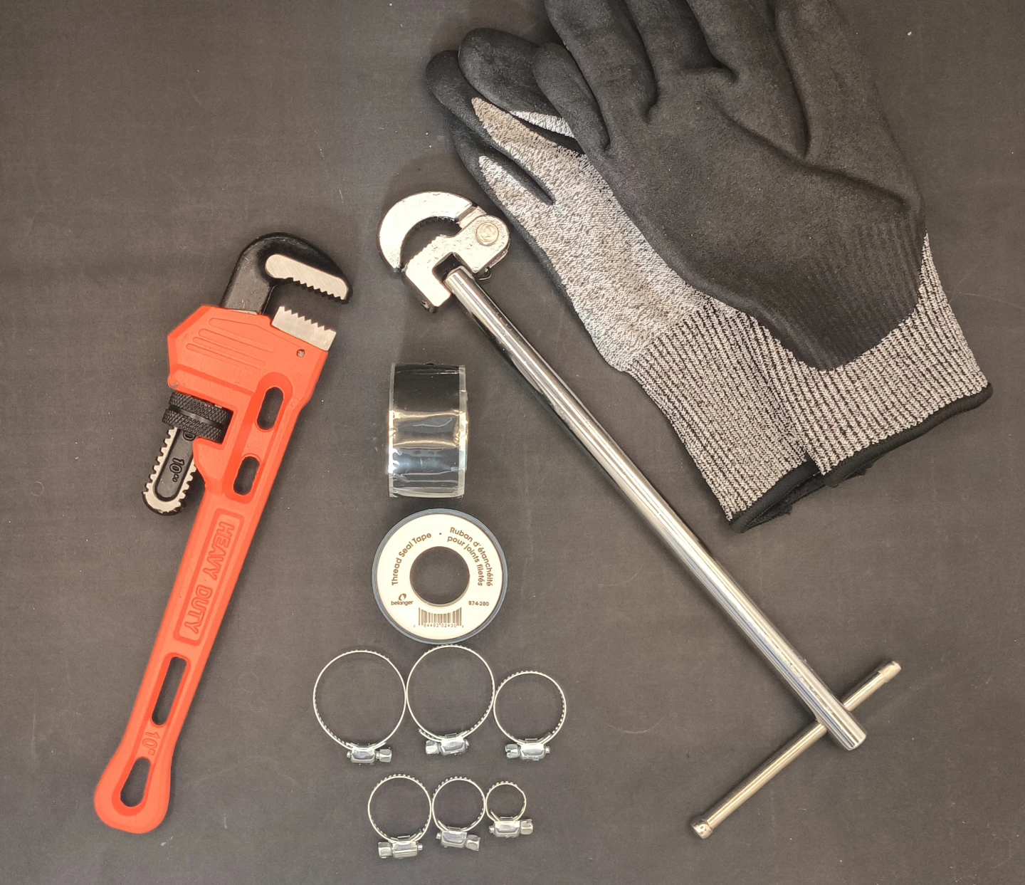 Plumbing Tool Kit with Pipe Wrench, Tube Cutter, Gloves
