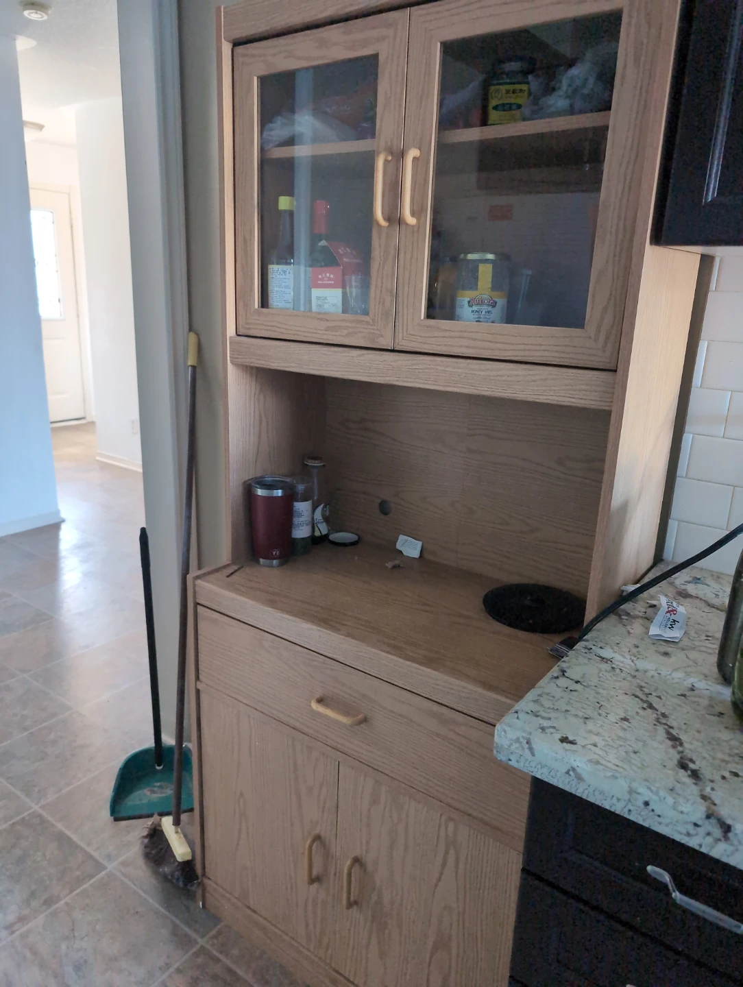 Oak Hutch with Glass Doors