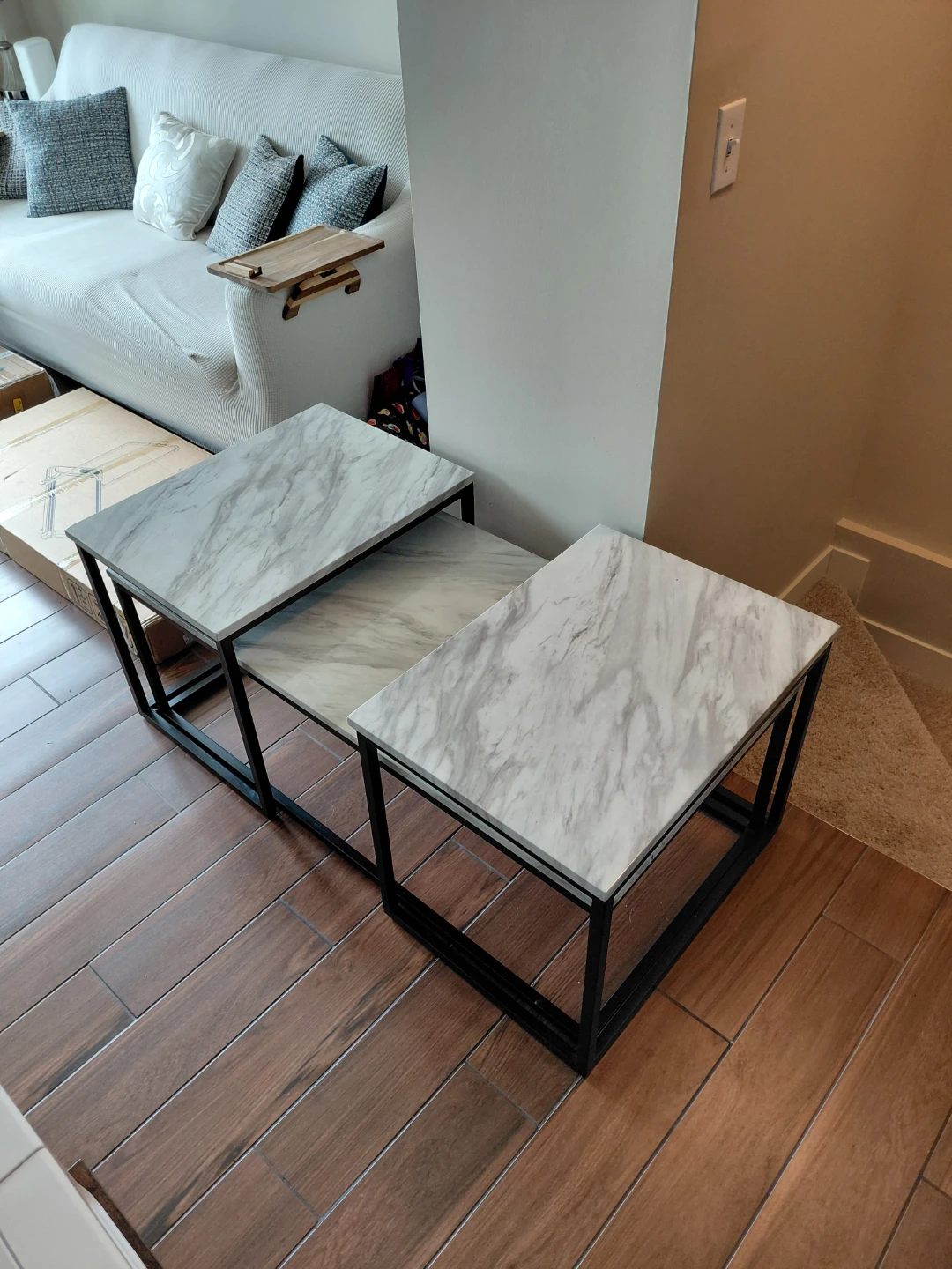 Set of 3 Nesting Coffee Tables Marble Look