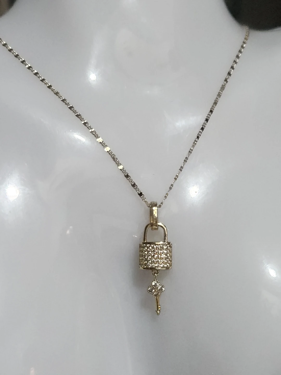 Lock and Key Pendant Necklace with Rhinestones