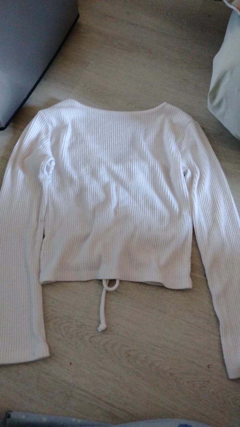 White Ruched Tie Long Sleeve Top - photo 2