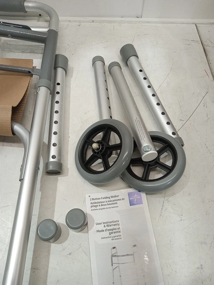 Medline 2 button folding walker - 5'' wheels - 300lb capacity - photo 4