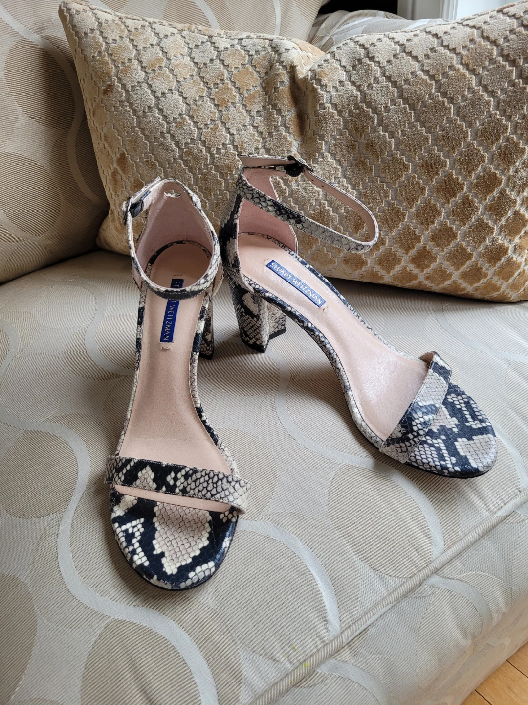 Stuart Weitzman Snakeskin Block Heel Sandals