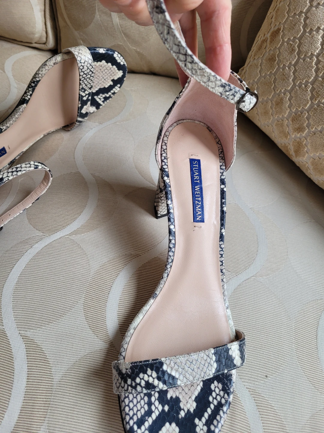 Stuart Weitzman Snakeskin Block Heel Sandals - photo 5